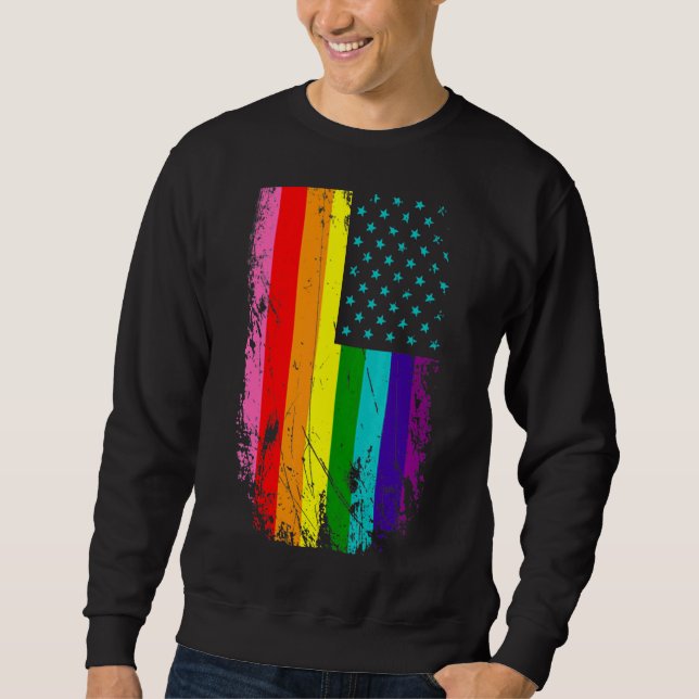Lgbt Pride Month Support With Rainbow Us American  Sweatshirt (Front)