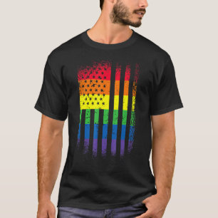 Lgbt Pride Month Support With Rainbow Us American  T-Shirt