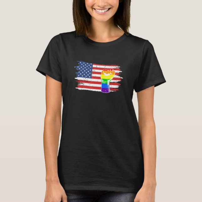 Lgbt Pride Proud America Flag Support Equality 4th T-Shirt (Front)