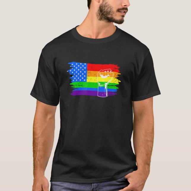 Lgbt Pride Proud America Flag Support Equality 4th T-Shirt (Front)