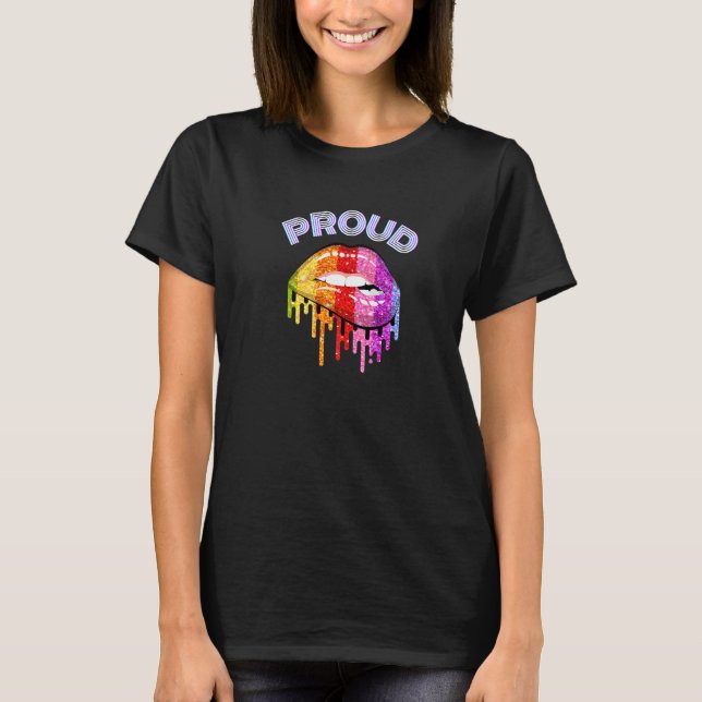 Lgbt Pride Proud Rainbow Lips T-Shirt (Front)