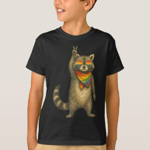 Lgbt Pride Racoon With Peaceful Vibes T-Shirt
