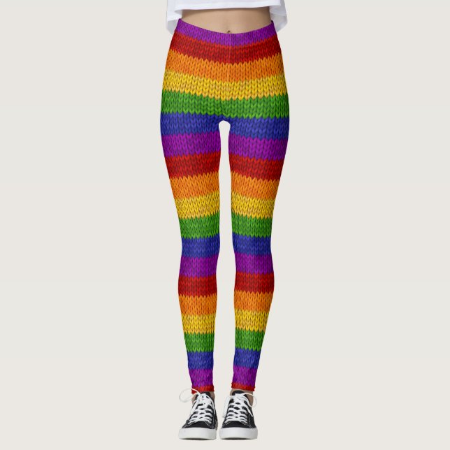 LGBT Pride Rainbow Colour Knitting Pattern Leggings (Front)