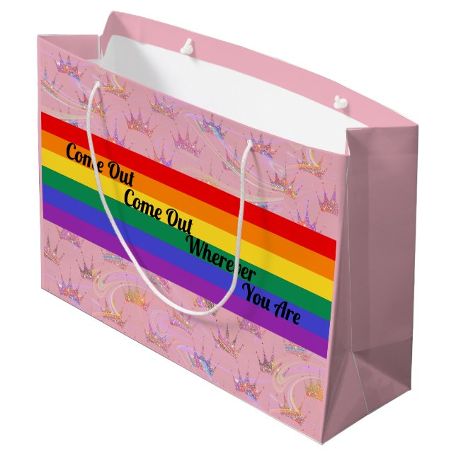 LGBT Pride Rainbow Flag Glam Chic Glitter Crown Large Gift Bag (Back Angled)