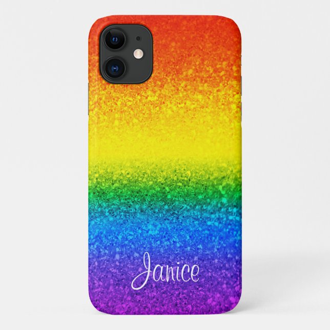 LGBT Pride Rainbow Glitter Stripes Name Case-Mate iPhone Case (Back)