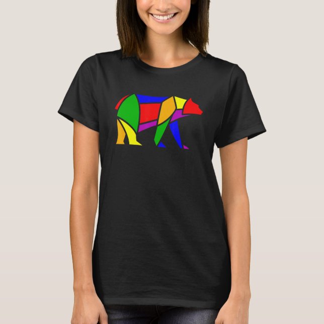 Lgbt Pride Rainbow Support Geometric Bear Gay Lesb T-Shirt (Front)