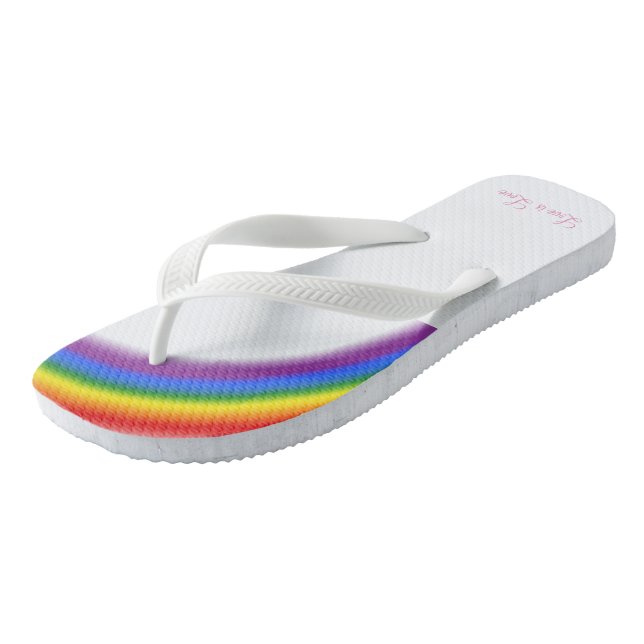 LGBT Pride Rainbow with custom text Love is Love Jandals (Angled)