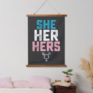 LGBT Pride She Her Hers Trans Transgender Pronouns Hanging Tapestry
