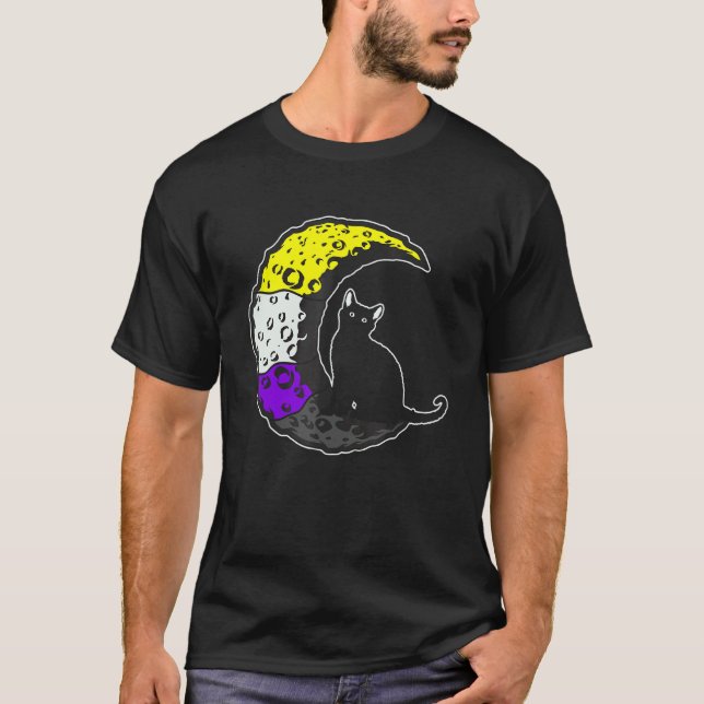 Lgbt Pride Social Movement Non Binary Cat Moon T-Shirt (Front)