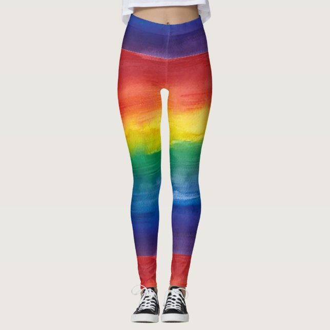 LGBT Pride Watercolor Rainbow Pattern Leggings (Front)
