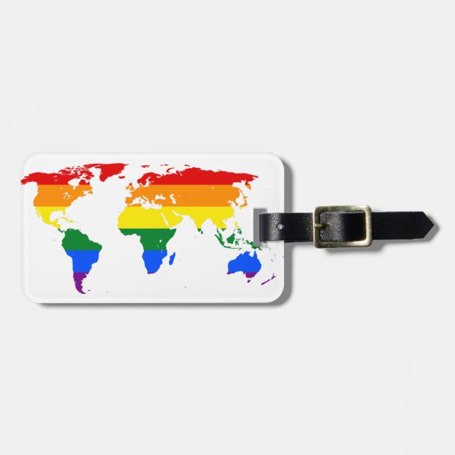 LGBT Pride World Map Customisable Luggage Tag (Front Horizontal)