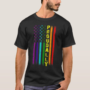 Lgbt Proud Ally Lgbtq Proud American Flags Rainbow T-Shirt