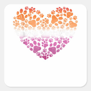 LGBT-Q Dog Paw Print Lesbian Pride Rainbow Heart M Square Sticker