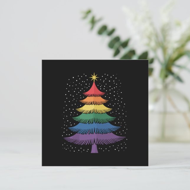 LGBT-Q Pride Christmas Tree Pajama Rainbow Flag Invitation (Standing Front)