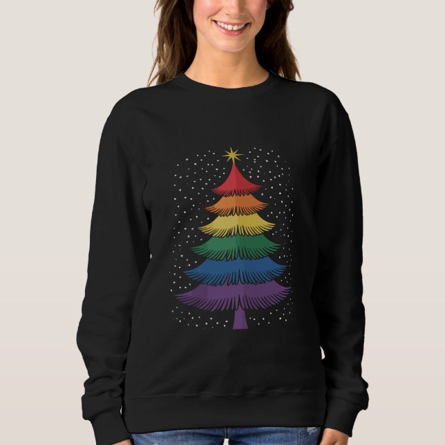 LGBT-Q Pride Christmas Tree Pajama Rainbow Flag Sweatshirt (Front)