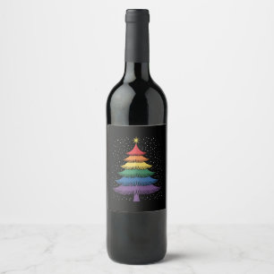 LGBT-Q Pride Christmas Tree Pajama Rainbow Flag Wine Label