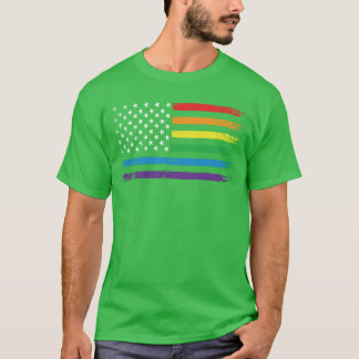 LGBT Rainbow American Flag LGBTQ 4th of July Gay P T-Shirt