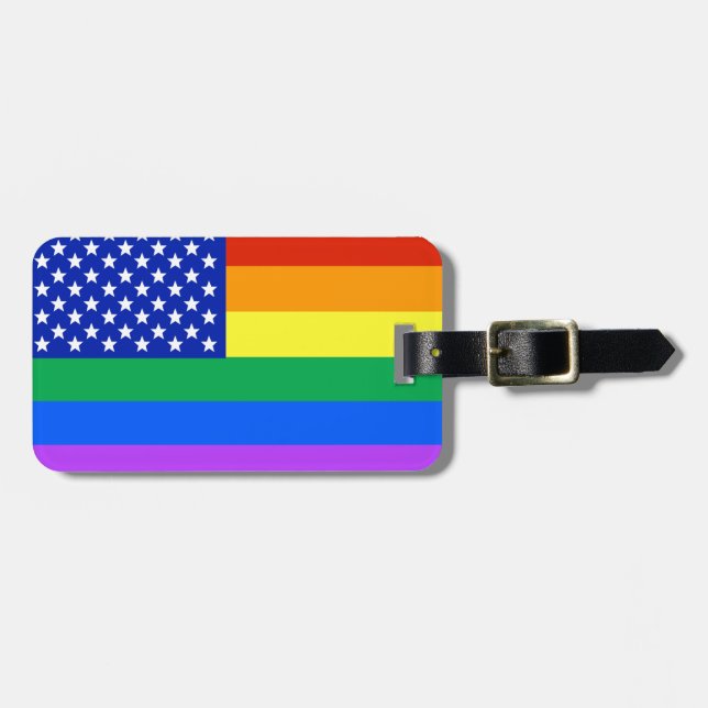 LGBT Rainbow American Flag Luggage Tag (Front Horizontal)