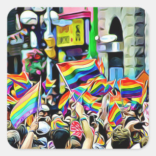 LGBT Rainbow and American Flags Protest Stickers