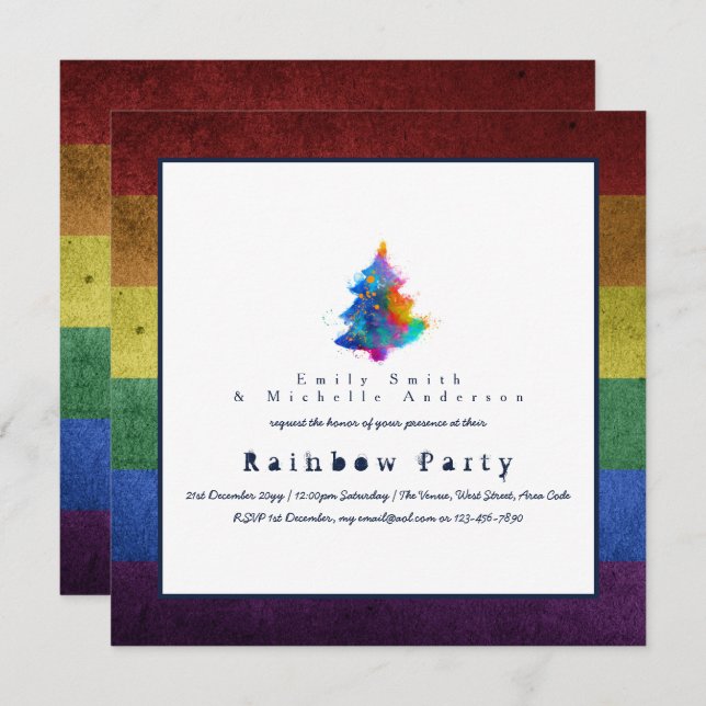 LGBT Rainbow Christmas Tree Party Gay Pride Invitation (Front/Back)