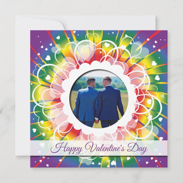 LGBT Rainbow Custom Photo Valentine's Day Holiday Card (Front)