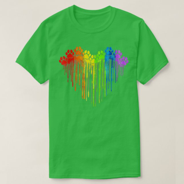 LGBT Rainbow Dog Heart Paws Cute Lesbian Gay Dog L T-Shirt (Design Front)