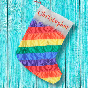 LGBT rainbow flag gay pride flag personalised name Small Christmas Stocking