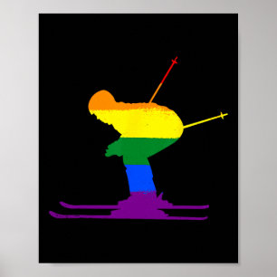 Lgbt Rainbow Flag Skiing Skier Ski Gay Pride Love Poster