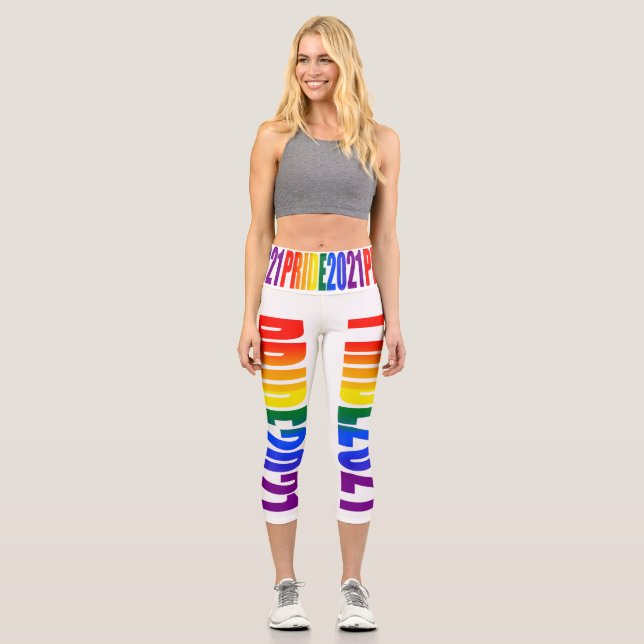 LGBT Rainbow Flag Text Gay Pride 2021 LGBTQ Capri Leggings (Front)