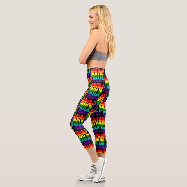 LGBT Rainbow Flag Text Pattern Gay Pride LGBTQ Capri Leggings (Left)