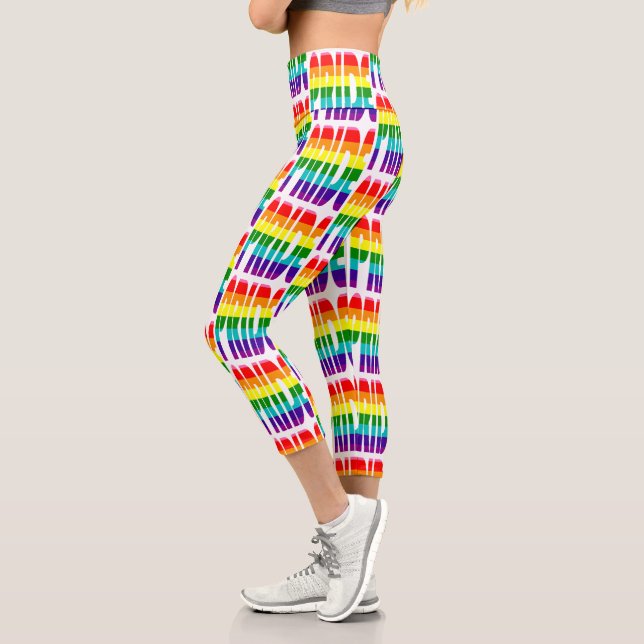 LGBT Rainbow Flag Text Pattern Gay Pride LGBTQ Capri Leggings (Left)