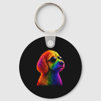 Lgbt rainbow goldendoodle with sunglasses gay key ring