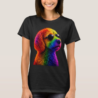 Lgbt rainbow goldendoodle with sunglasses gay T-Shirt