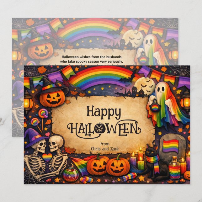 🕷️🌈LGBT Rainbow Haunted House card (Front/Back)
