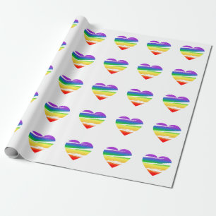 Lgbt Rainbow Heart Brush Effect Wrapping Paper