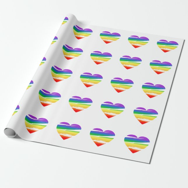 Lgbt Rainbow Heart Brush Effect Wrapping Paper (Unrolled)