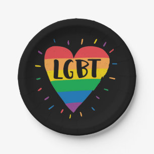 LGBT Rainbow Heart Paper Plate