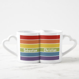 LGBT Rainbow Muted Colour Personalised Coffee Mug Set