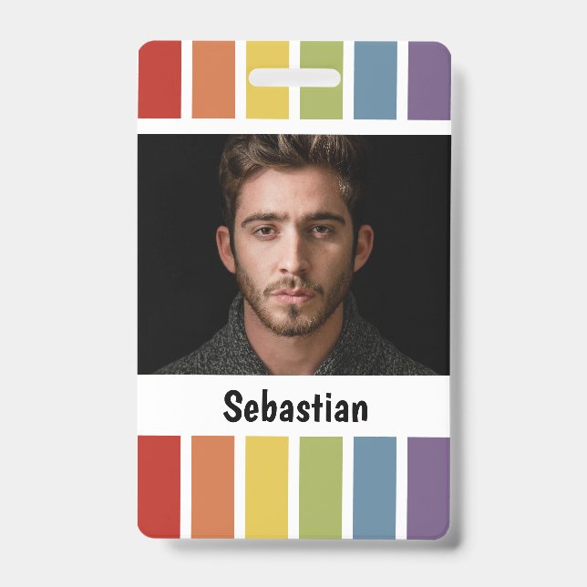 LGBT Rainbow Muted Colour Personalised ID Badge (Front)