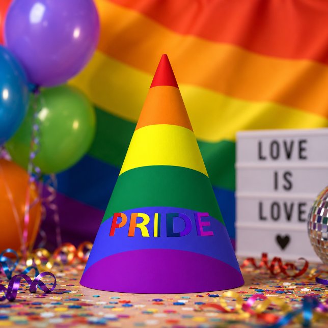 LGBT Rainbow Pride Flag & Pride Text Party Hat (Daphne)