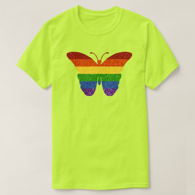 LGBT Rainbow Pride Glitter Butterfly T-Shirt (Design Front)