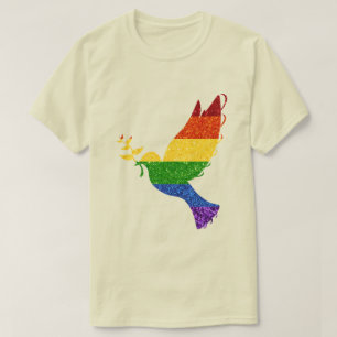 LGBT Rainbow Pride Glitter Peace Dove T-Shirt