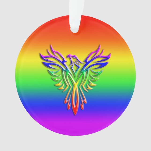 LGBT Rainbow Pride Phoenix Rising, embossed-effect Ornament (Front)