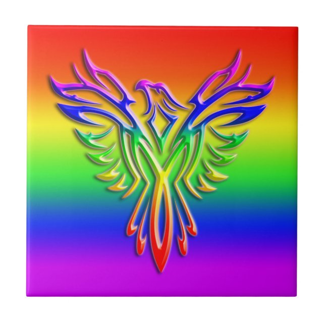 LGBT Rainbow Pride Phoenix Rising, embossed-effect Tile (Front)