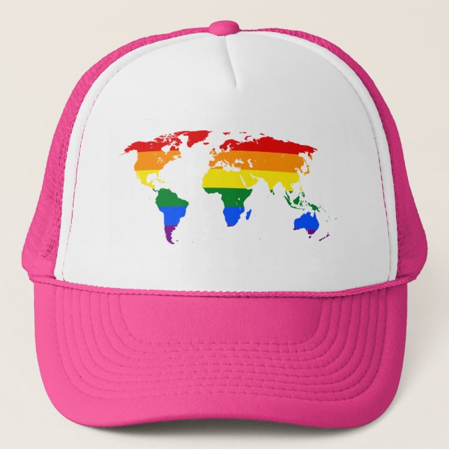 LGBT rainbow pride world map Hat (Front)