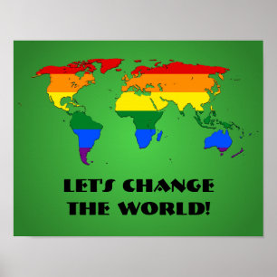 LGBT rainbow pride world map poster