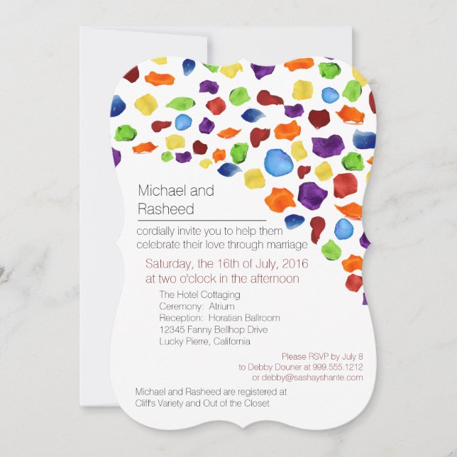 LGBT Rainbow Rose Petals Gay Wedding Invitations (Front)