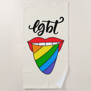 LGBT Rainbow Tongue Beach Towel