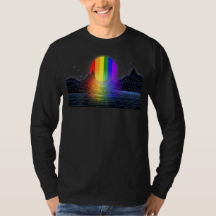 Lgbt Retro Wave Sunset Back Print 80s 90s Rainbow T-Shirt