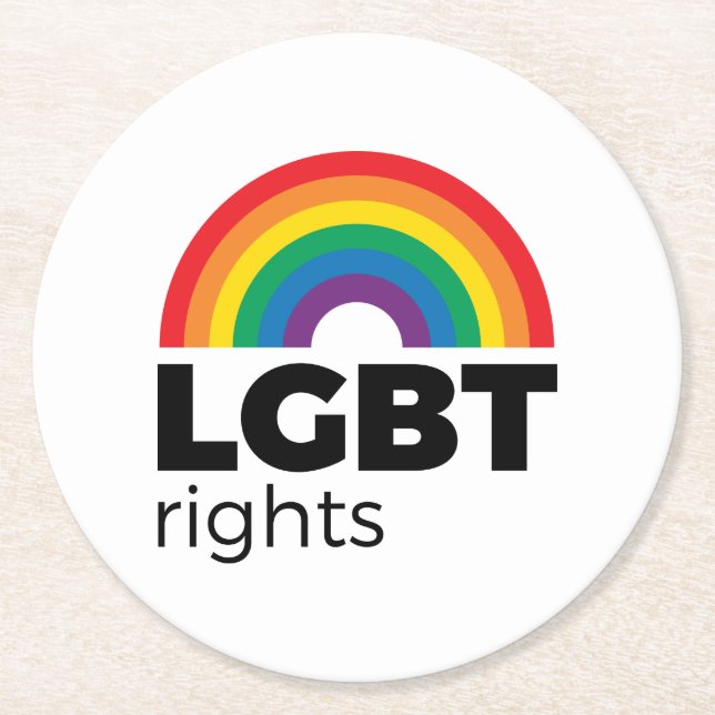 LGBT Rights Rainbow Round Paper Coaster (Front)